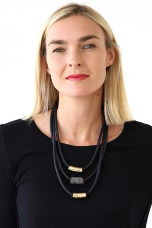 3 Strand Rubber & Metal Disc Necklace