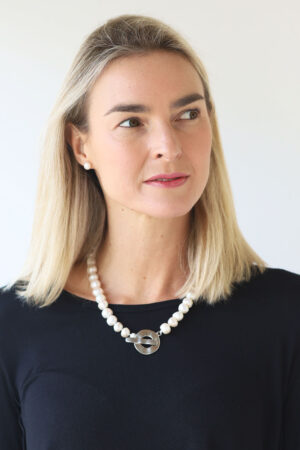 Genuine Freshwater Pearls with Silver Hoop Fob Clasp Necklace