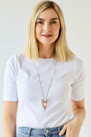 Mixed Bordered Metal Heart Necklace