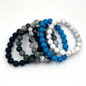 Genuine Agate Stone Bead Bracelet - Black Lava