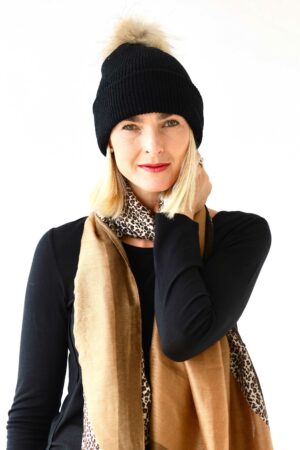Beanie with Racoon Dome Off Pom Pom