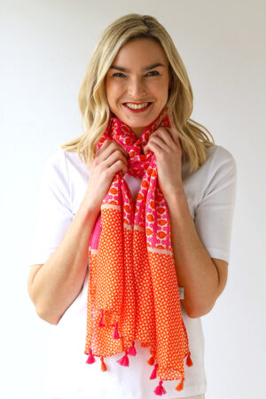 Tasselled Print Scarf with Diamond Border
