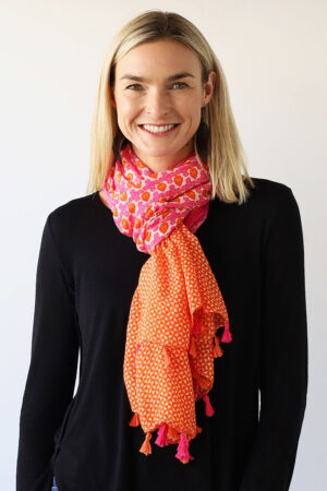 Tasselled Print Scarf with Diamond Border