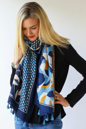 Four Panel Floral Tasselled Scarf