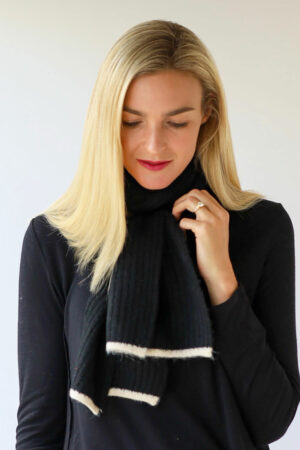 Wool Blend Ribbed Scarf with Border