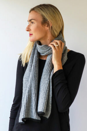 Wool Blend Ribbed Scarf with Border