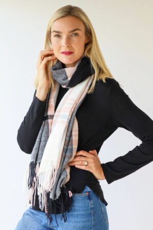 Warm Big Check Fringed Scarf