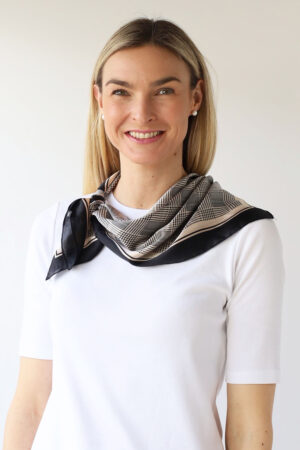 Bordered Houndstooth Silky Square Scarf