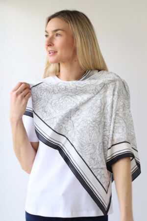 Monotone Floral Print Silky Square Scarf