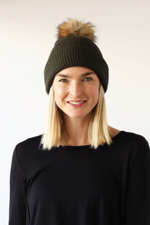 Beanie with Racoon Dome Off Pom Pom