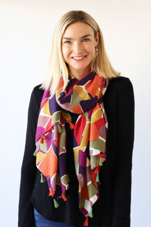 3D Cube Print Scarf with Tassels