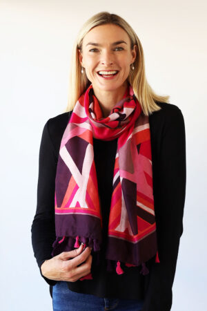 Large Abstract Print Tasselled Scarf