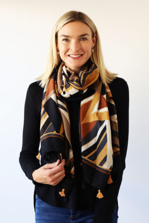 Large Abstract Print Tasselled Scarf