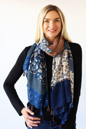 Lightweight Paisley & Spot Panelled Scarf with Tassels