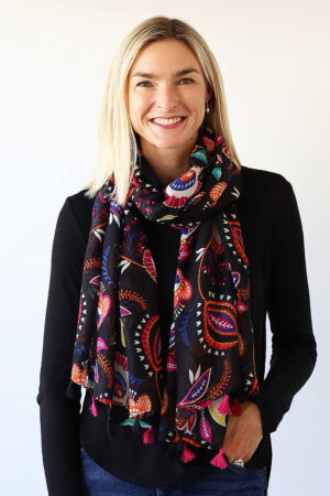 Lightweight Flower & Leaf Tasselled Scarf