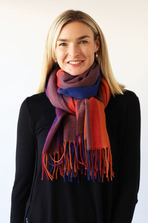 Big Check Winter Scarf with Tassels